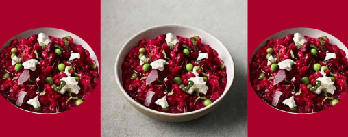 Gezond op zondag: risotto met biet, feta, doperwten en munt